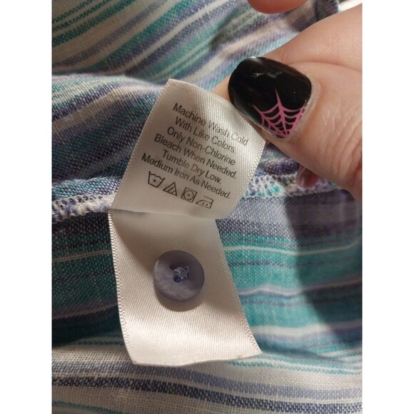 Coldwater Creek Shirt Womens 2X Linen Striped Button Up Tunic 3/4 Sleeve Top - Picture 7 of 7